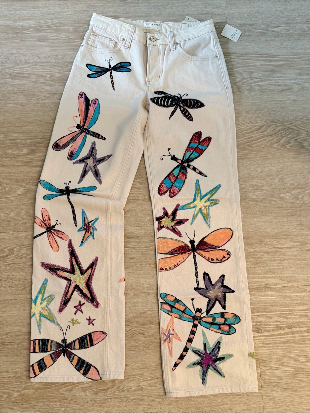 Free People Tennessee Low Rise Jeans in Dragonfly Print